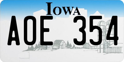 IA license plate AOE354