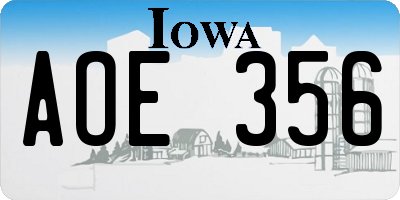 IA license plate AOE356