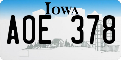 IA license plate AOE378