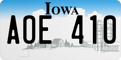 IA license plate AOE410