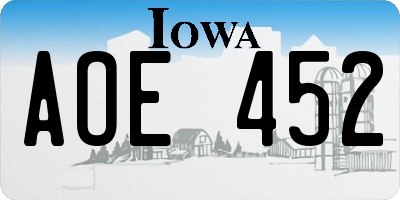 IA license plate AOE452