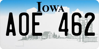 IA license plate AOE462