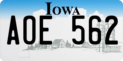 IA license plate AOE562