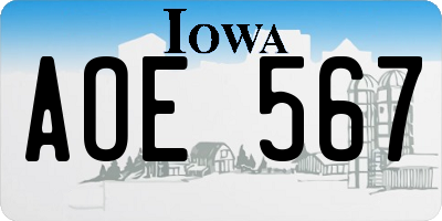 IA license plate AOE567