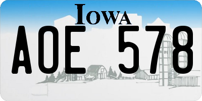 IA license plate AOE578