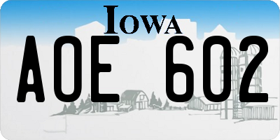IA license plate AOE602