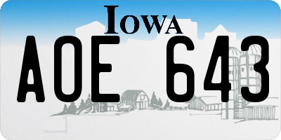 IA license plate AOE643