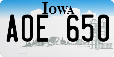 IA license plate AOE650