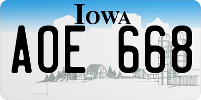 IA license plate AOE668