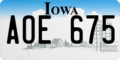 IA license plate AOE675