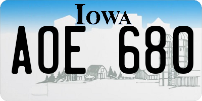 IA license plate AOE680