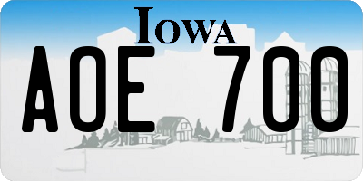 IA license plate AOE700