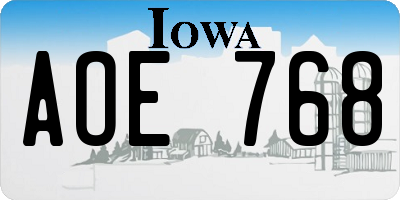 IA license plate AOE768
