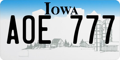 IA license plate AOE777