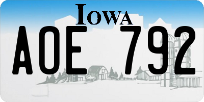 IA license plate AOE792