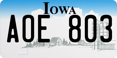 IA license plate AOE803