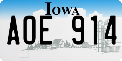 IA license plate AOE914