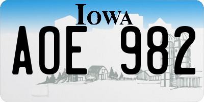 IA license plate AOE982