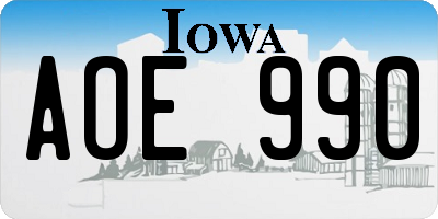 IA license plate AOE990