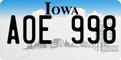 IA license plate AOE998
