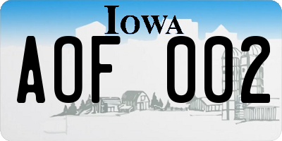 IA license plate AOF002