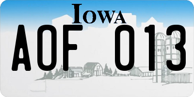 IA license plate AOF013