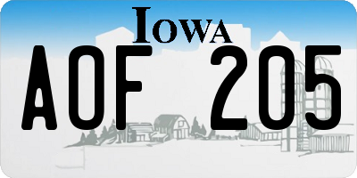 IA license plate AOF205