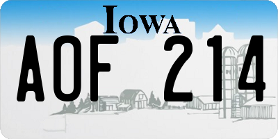 IA license plate AOF214