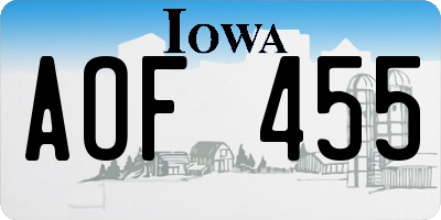 IA license plate AOF455