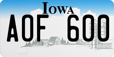 IA license plate AOF600