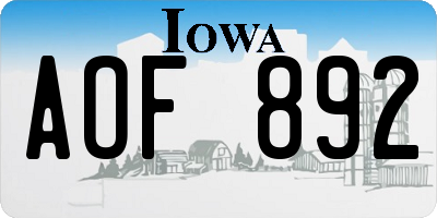 IA license plate AOF892