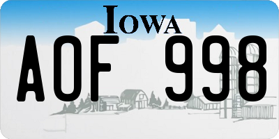 IA license plate AOF998
