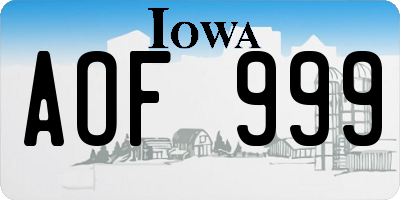 IA license plate AOF999