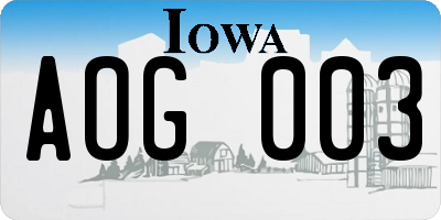 IA license plate AOG003