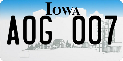 IA license plate AOG007