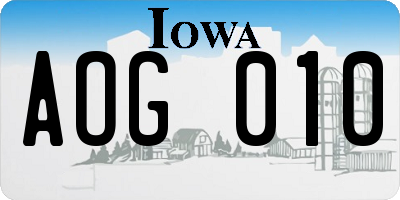 IA license plate AOG010