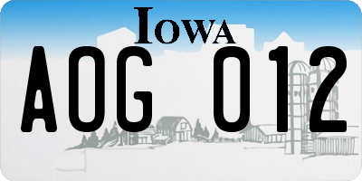 IA license plate AOG012