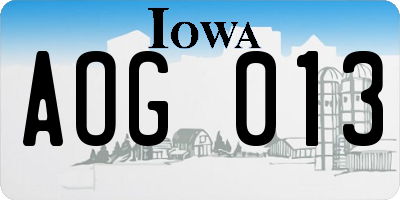 IA license plate AOG013