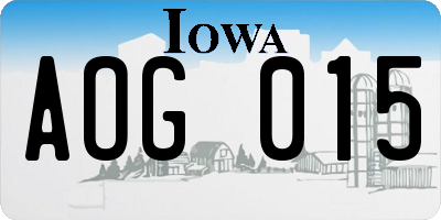 IA license plate AOG015