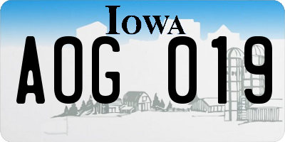 IA license plate AOG019