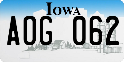 IA license plate AOG062