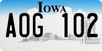 IA license plate AOG102