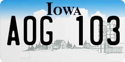 IA license plate AOG103