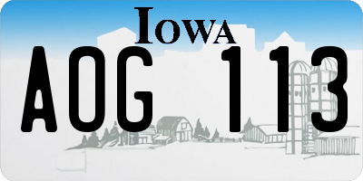 IA license plate AOG113