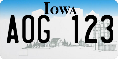 IA license plate AOG123