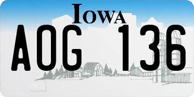IA license plate AOG136