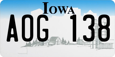 IA license plate AOG138
