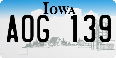IA license plate AOG139