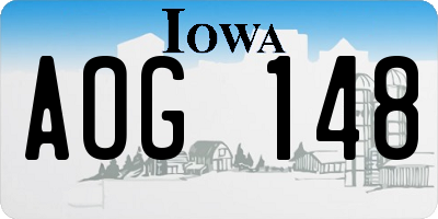 IA license plate AOG148
