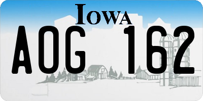 IA license plate AOG162